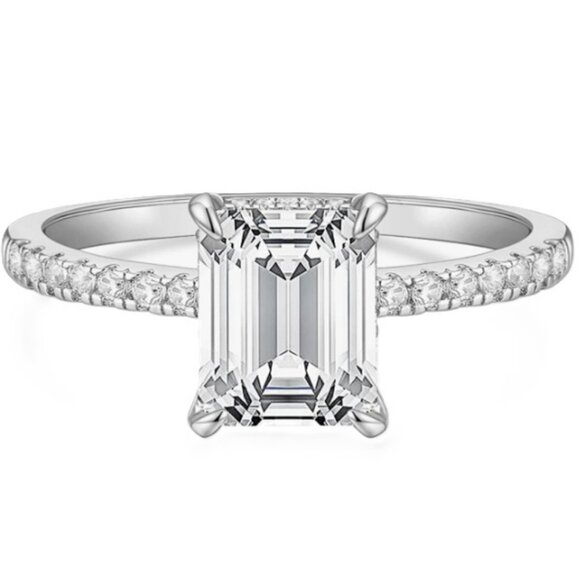 3 Carat Emerald Cut Lab Created Cubic Zirconia 14k Gold Plated Setting Ring - Picture 1 of 6